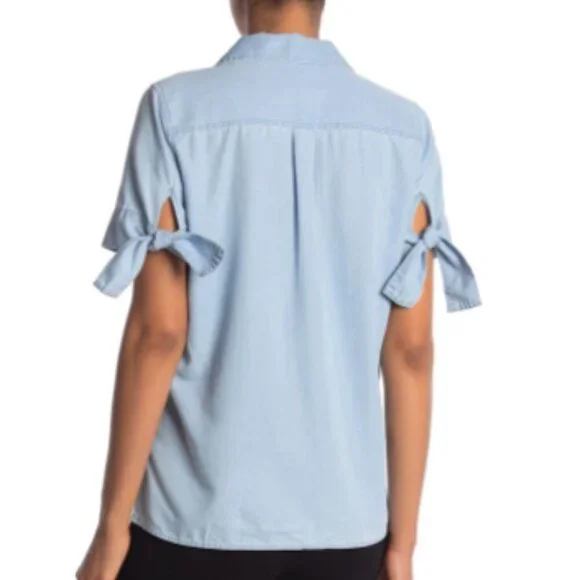 NEW ella moss Chambray Tie Sleeve Top S - Picture 7 of 7